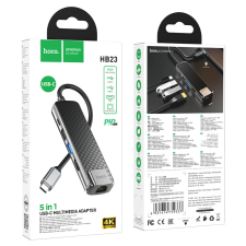 Хаб HOCO HB23, 2 USB выхода, RJ45, 1 HDMI, кабель Type-C, цвет: серый